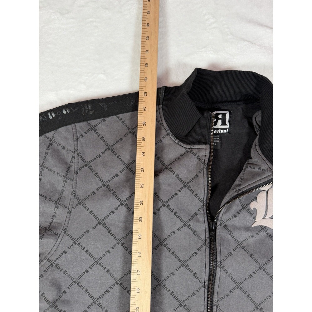 Rock Revival Full Zip Track Jacket Gray Black Logo Y2K Goth Size Large - Picture 6 of 12